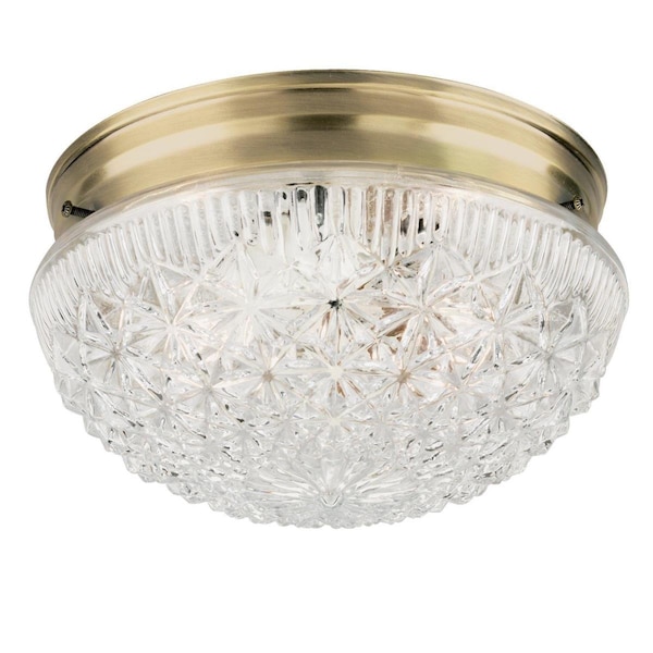 Westinghouse Fixture Ceiling Flush-Mount 60W 2-Light Classic 9.5In Antq Brs Clear Faceted Glass 6661000 - main